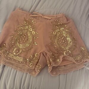 Embellished Gold and Pink Women's Shorts